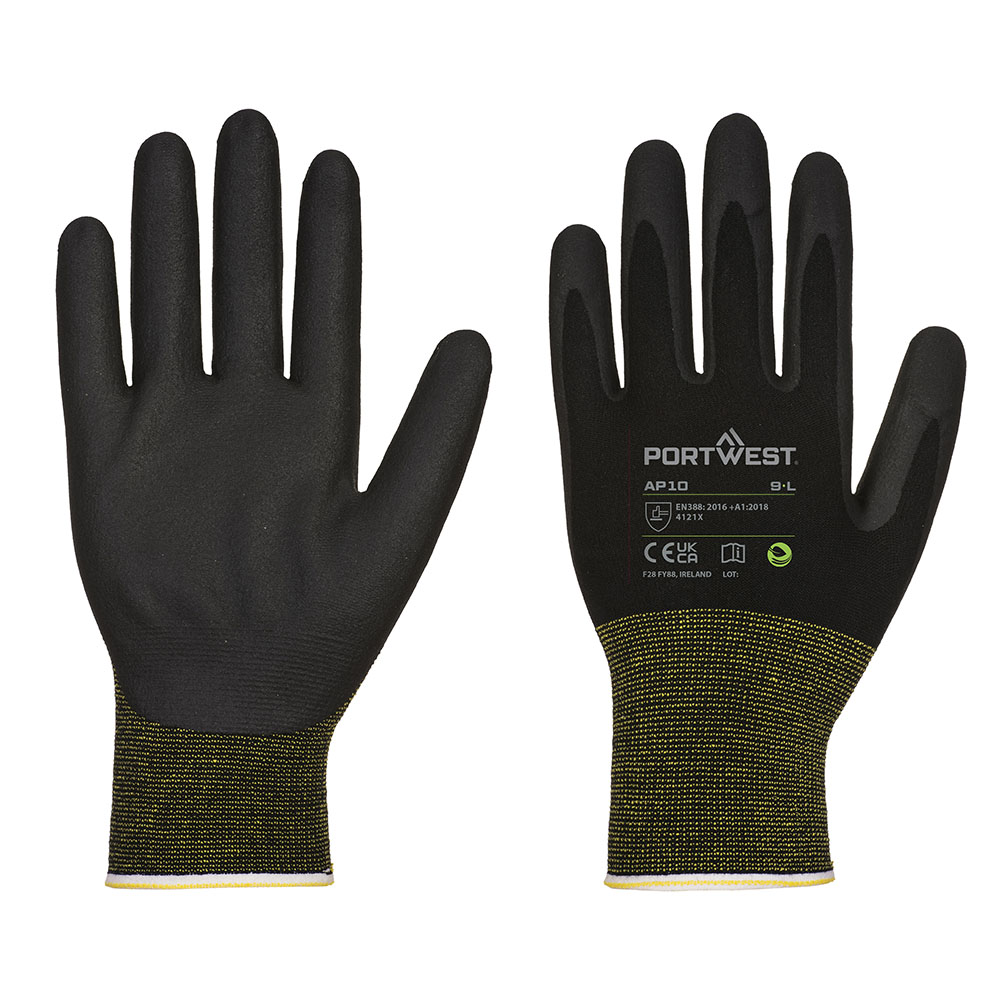AP10 - NPR15 skumnitril bambus handske - 12 par - Sort