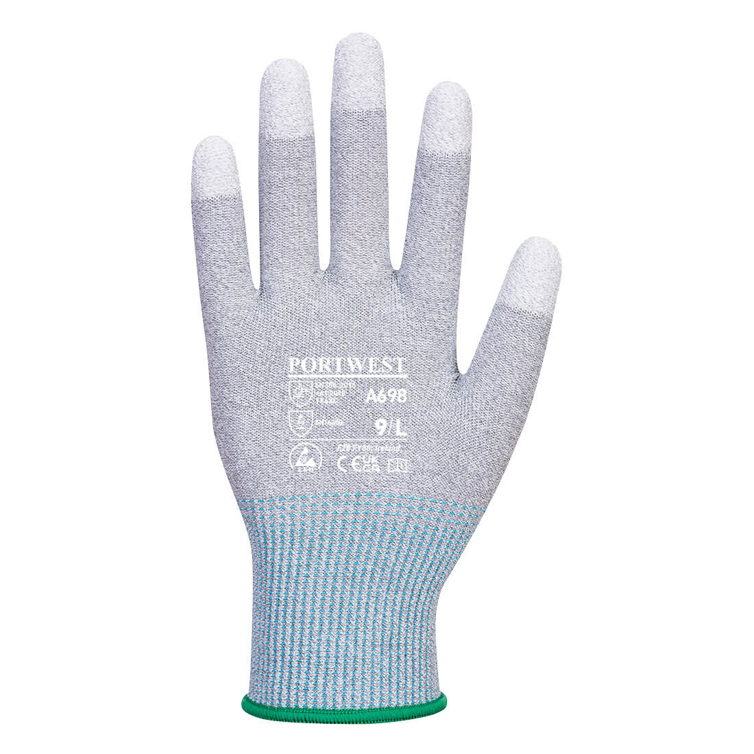MR13 ESD PU fingerspidsdyppet handske - 12 par - Grå/hvid - Billede 2