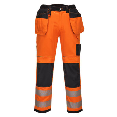 PW3 Hi-Vis stretch arbejdsbukser med hængelommer - Orange/Sort
