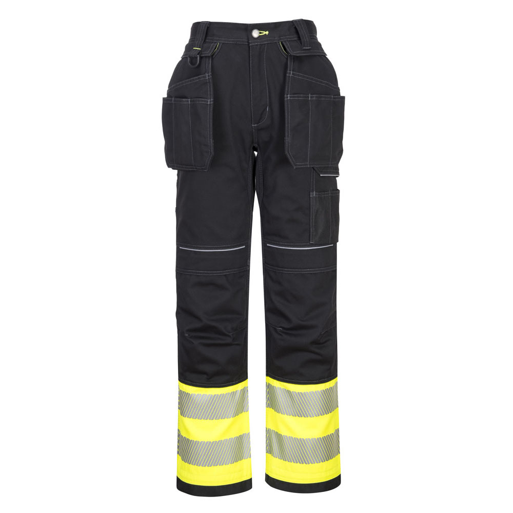 PW3 hi-vis kl.1 bukser med hængelommer - Gul/Sort