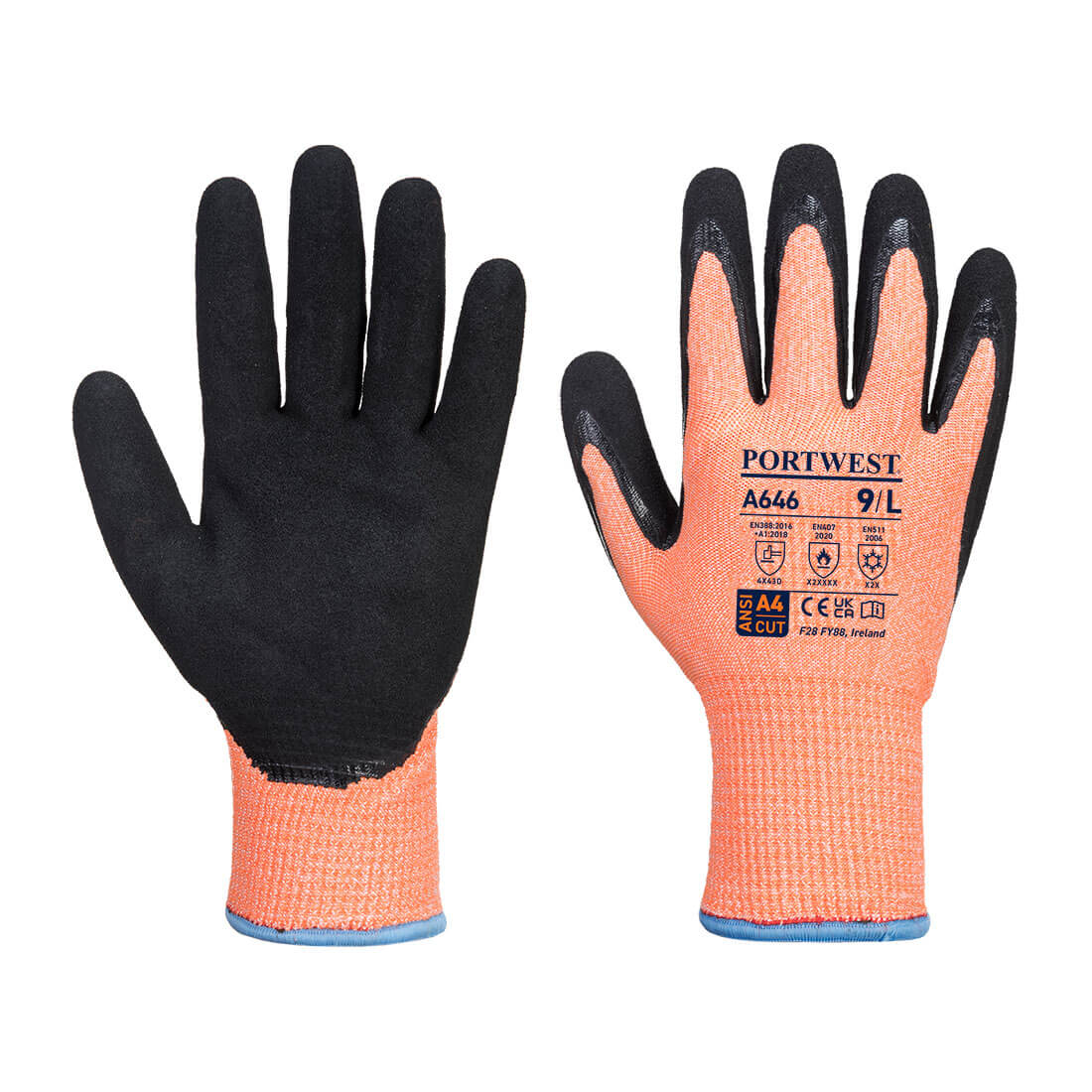 Vis-Tex vinter nitril skærefast handske - Orange/Sort