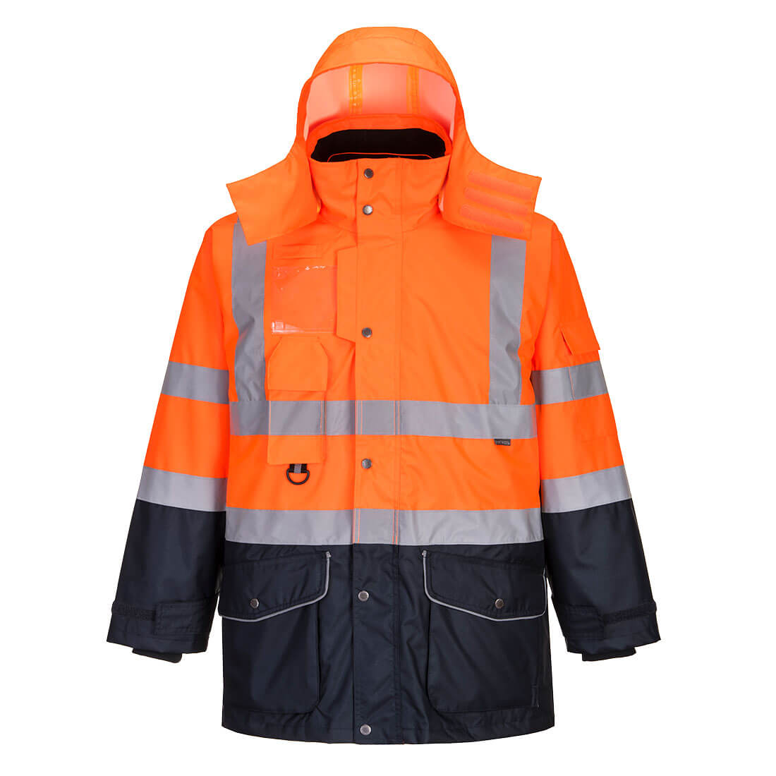Hi-Vis 7-i-1 2-farvet trafikjakke - Orange/Marine