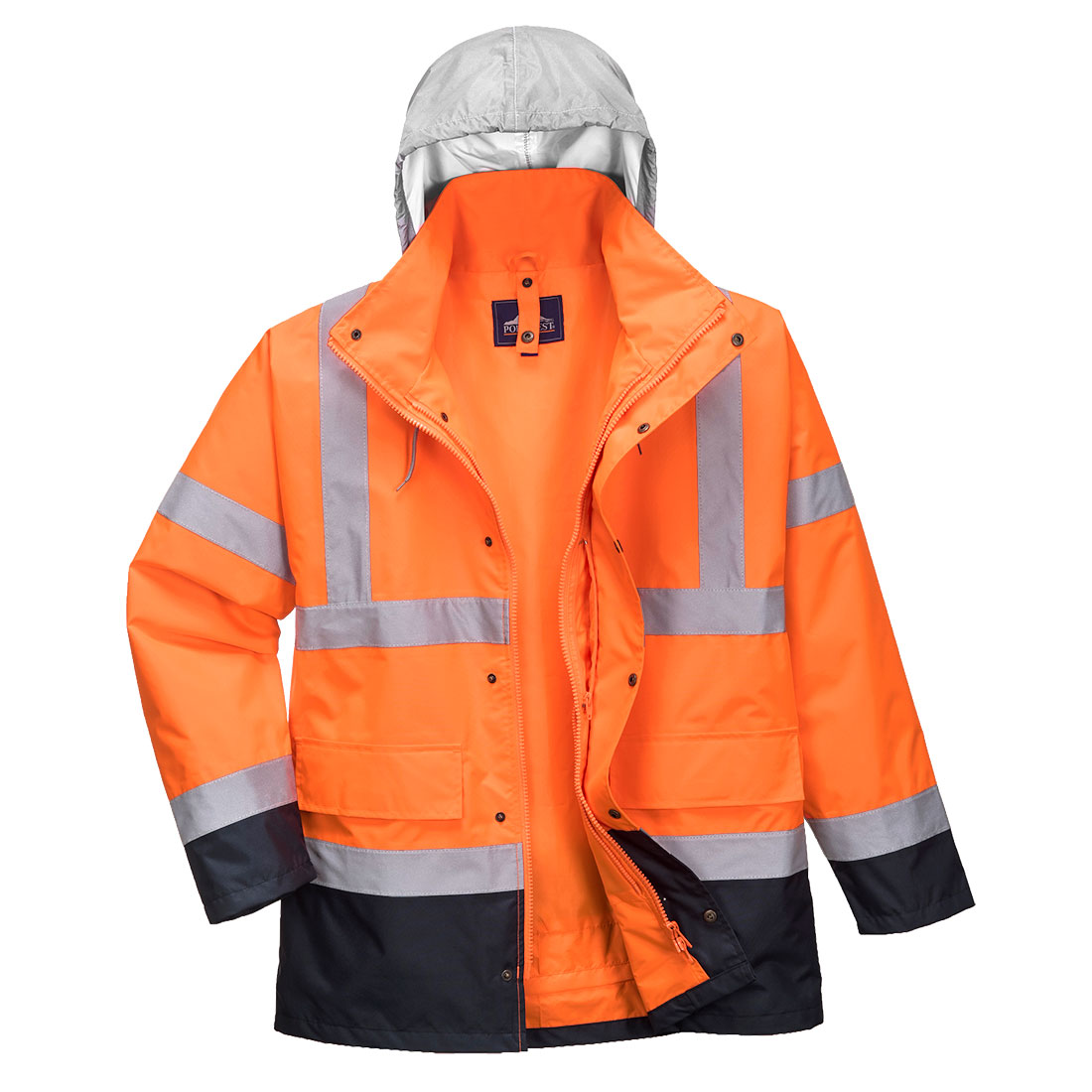 Hi-Vis 4i1 2-farvet trafikjakke - Orange/Marine
