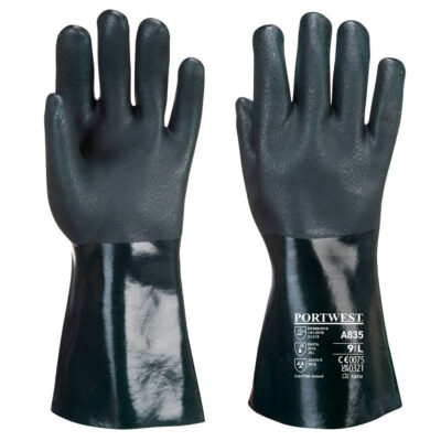 Dobbelt dyppet PVC handske 35cm - Grøn