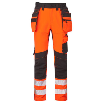 DX4 hi-vis arbejdsbukser med aftagelige hængelommer - Orange/Sort