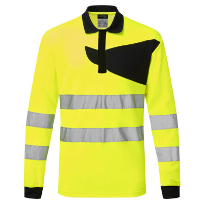 PW2 hi-vis polo m. lange ærmer -  Gul/Sort