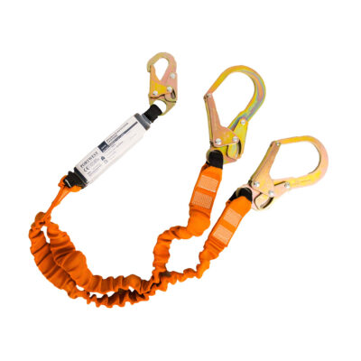 Dobbelt 140kg lanyard med falddæmper - Sort/Orange