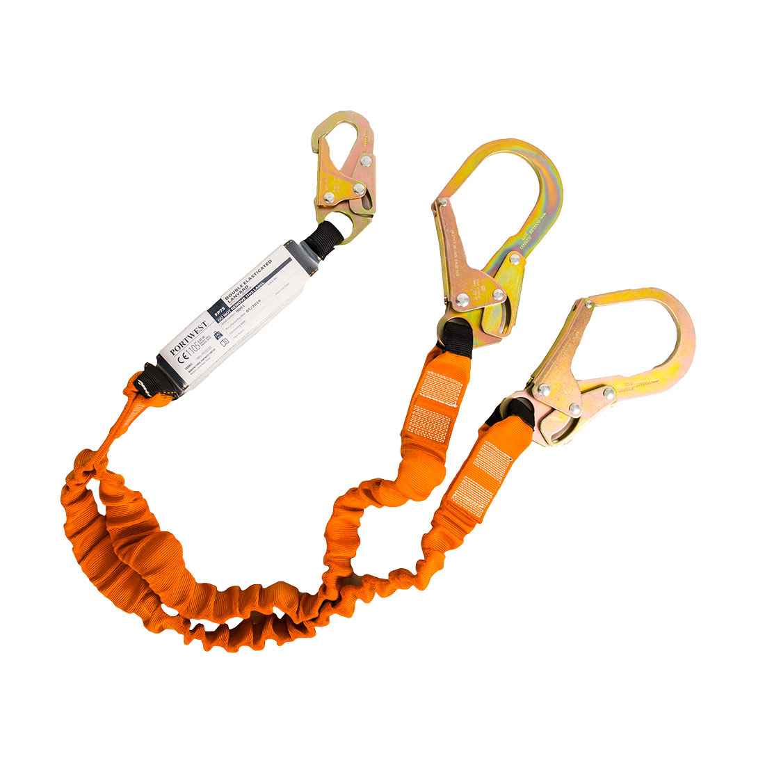 Dobbelt 140kg lanyard med falddæmper - Sort/Orange