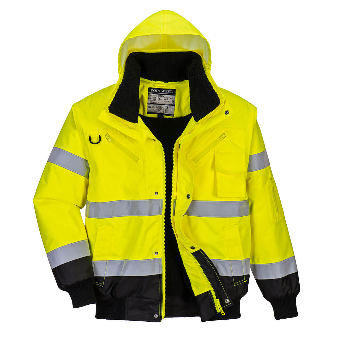 Hi-Vis 3 i 1 pilotjakke med kontrastfarve - Gul/Sort