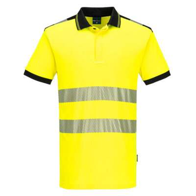 PW3 Hi-vis polo med korte ærmer, bomuld komfort, Gul/Sort
