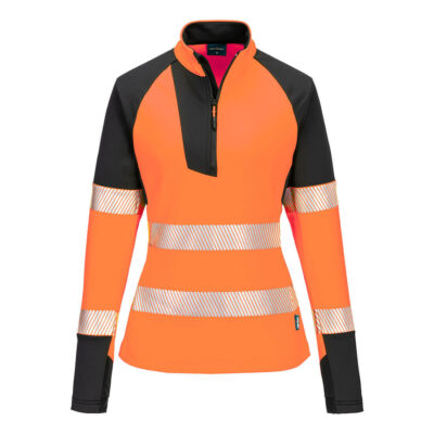 PW3 hi-vis kvinde sweatshirt med kort lynlås Orange/Sort