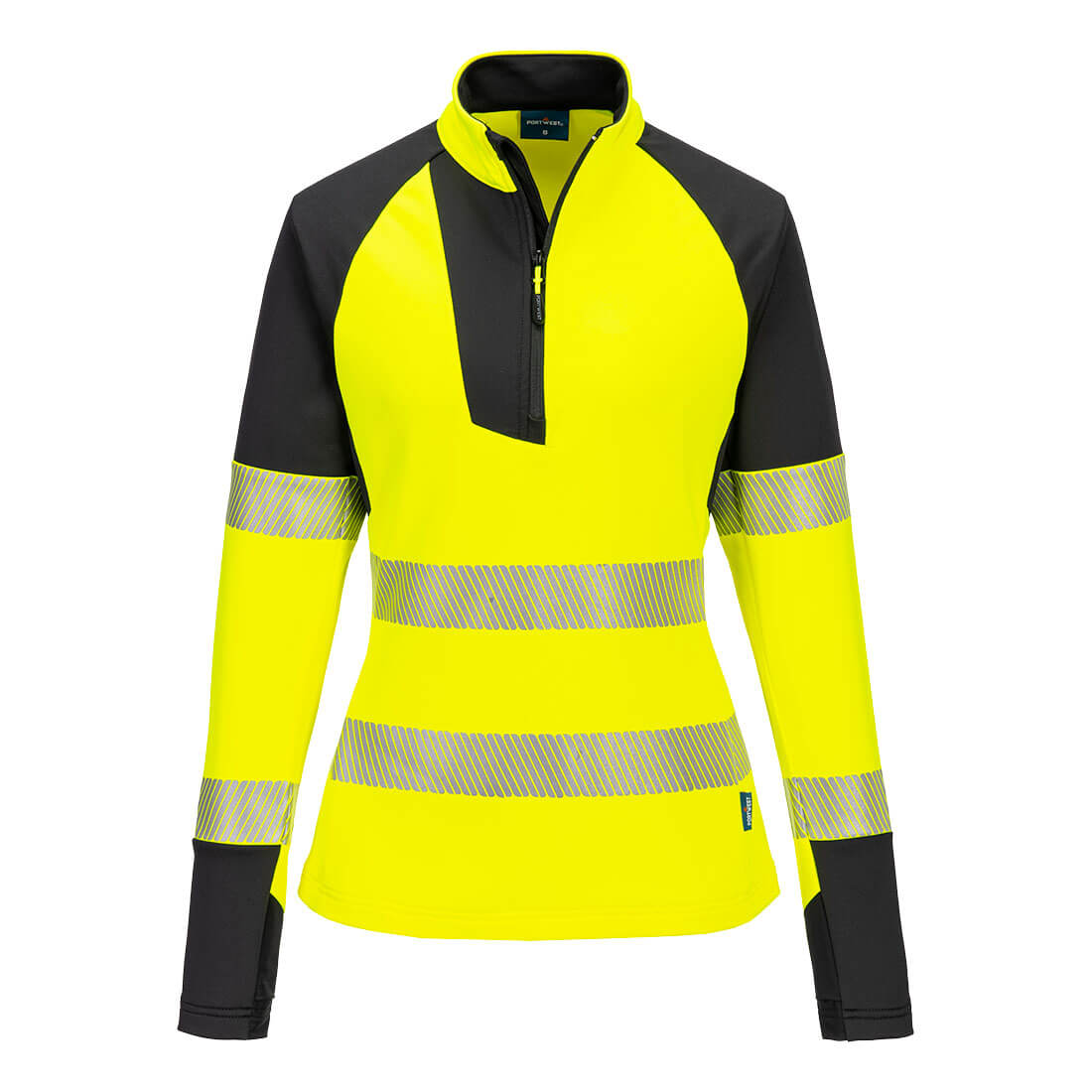 PW3 hi-vis kvinde sweatshirt med kort lynlås Gul/Sort
