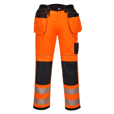 PW3 Hi-Vis bukser m/hængelommer - Orange/Sort kort benlængde