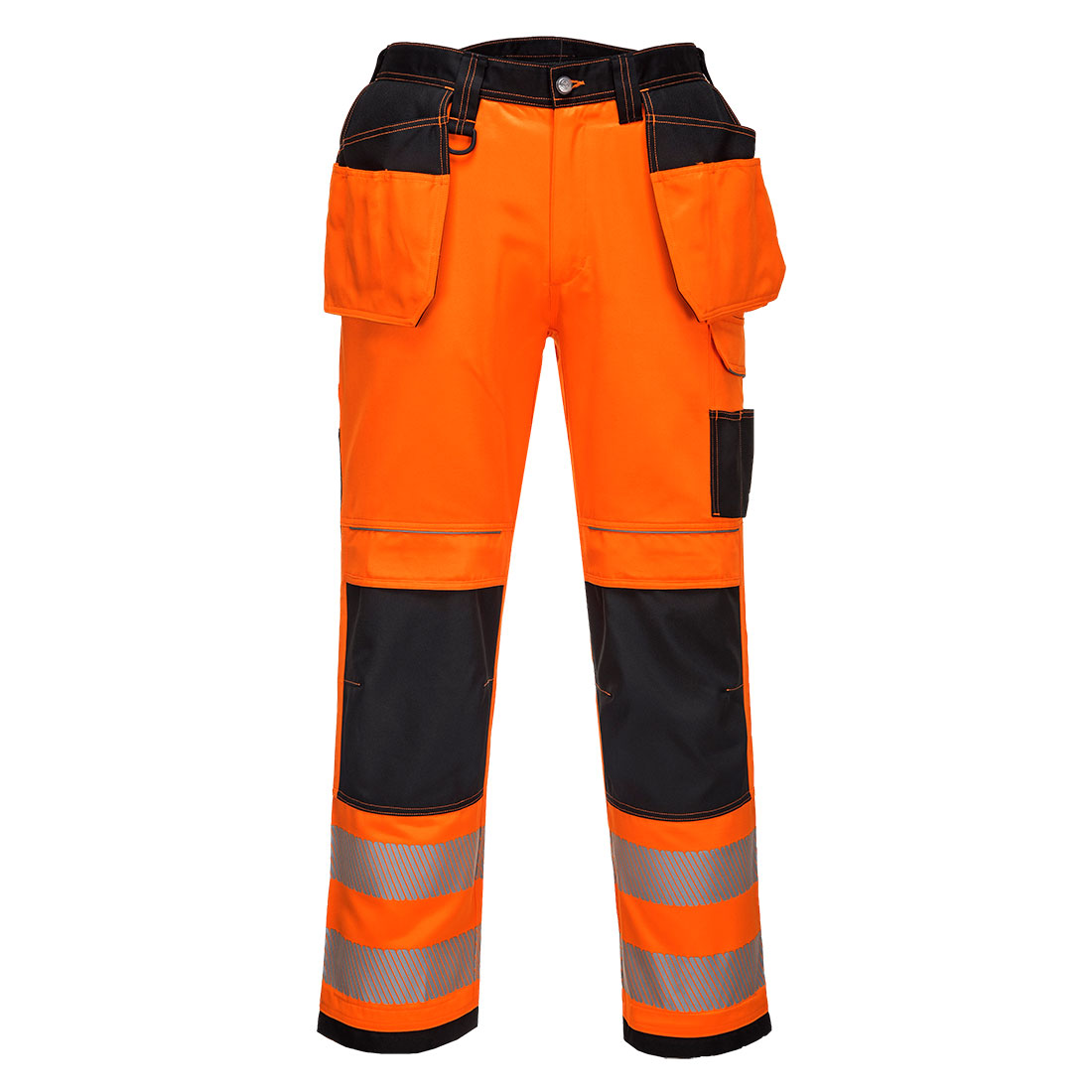 PW3 Hi-Vis bukser m/hængelommer - Orange/Sort kort benlængde
